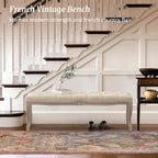 Cozyman Bedroom Bench, French Vintage Tufted Entryway 52.5" Carving Upholstered - Image 7