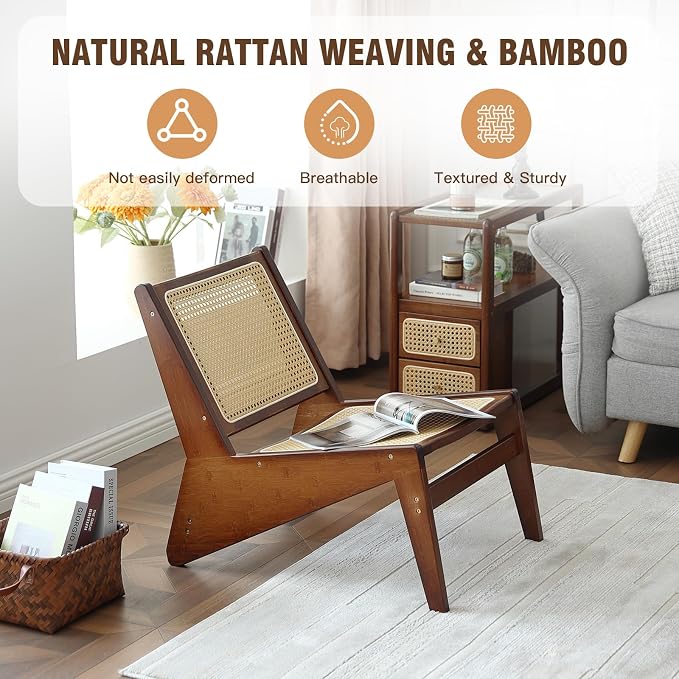 Welnow Mid Century Rattan Accent Chair, Bamboo Wood Lounge Chair - Image 4