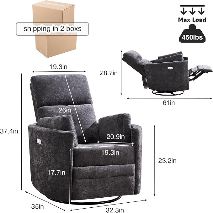 Power Recliner, Nursery Swivel Rocking Glider Chair - Image 2
