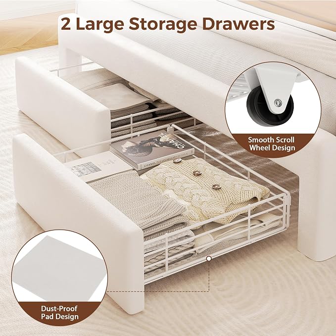 Full Size Bed Frame with LED Storage Headboard & 2 Storage Drawers, Velvet - Image 8