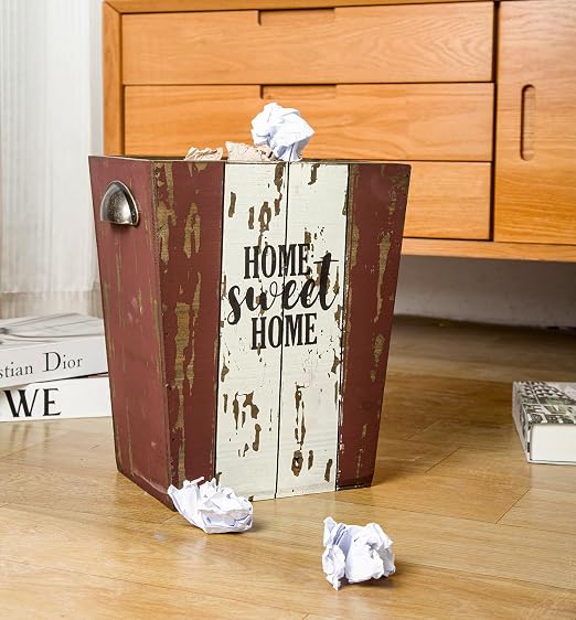 Small Wood Trash Can Wastebasket, Farmhouse Rectangular Garbage Can Waste Basket - Image 2