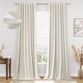 100% Blackout Linen Curtains for Bedroom 90 Inches Long Natural Cream Black Out by Guken
