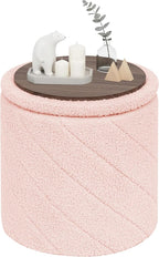 PINPLUS Ottoman with Stroage Round Boucle Ottoman and Tray Sherpa Removable by PINPLUS