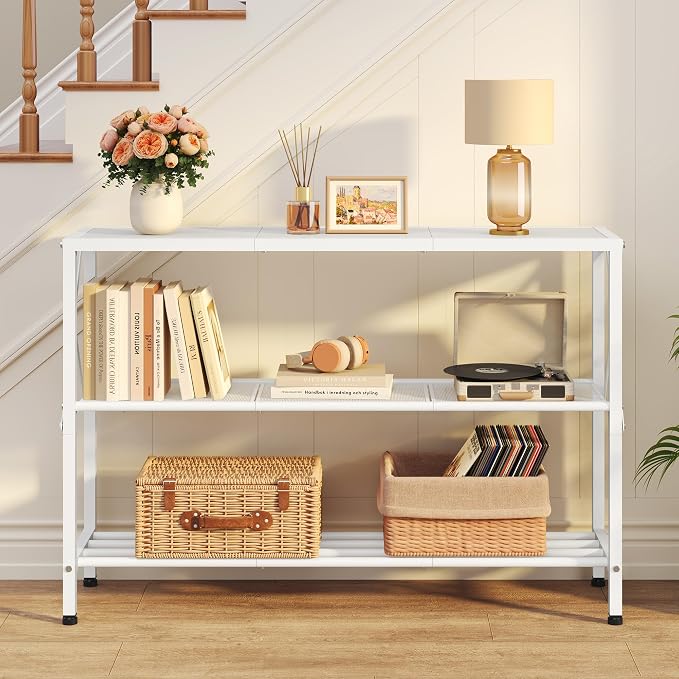 Hoctieon White Industrial Console Table, 3 Tier Entryway Tables, Hallway Desk - Image 4