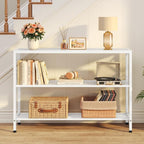Hoctieon White Industrial Console Table, 3 Tier Entryway Tables, Hallway Desk - Image 4