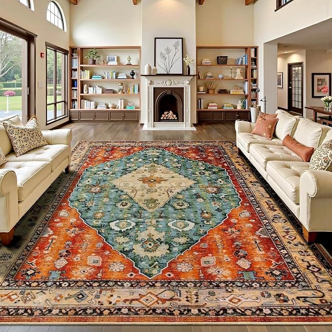 SERISSA 9x12 Washable Non Slip Boho Area Rug by SERISSAHomeDecorCollection