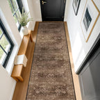 Brown Earthy Boho Washable 3x10 Extra Long Hallway Runner Rug, Waterproof Large - Image 6