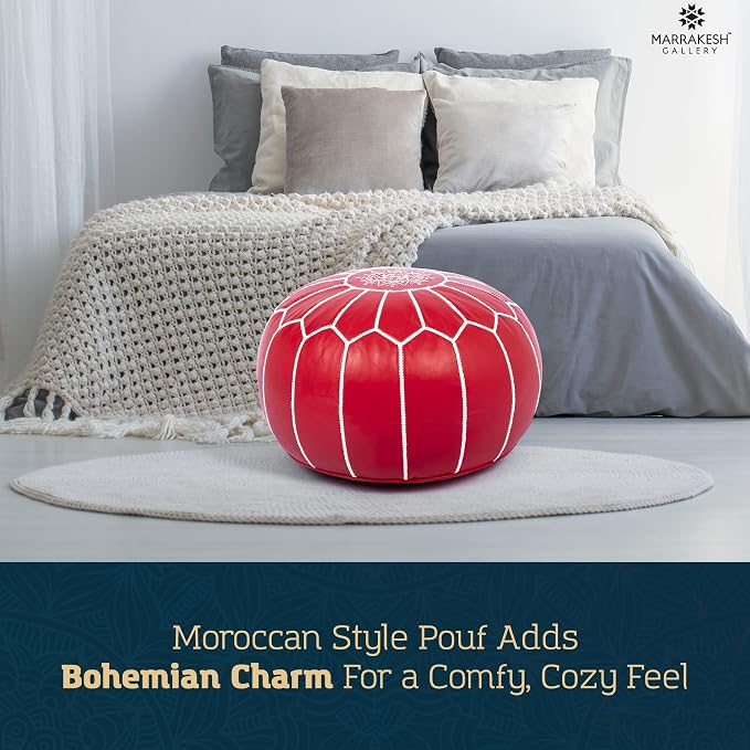 Marrakesh Gallery Genuine Leather Round Pouf Unstuffed - Image 3