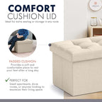 Ornavo Home Small Storage Ottoman Foldable Collapsible Rectangle Linen Ottoman - Image 6