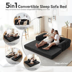 Convertible Sleeper Bed with 2 Cylindrical Pillow, Comfy Foldable Bed - Image 6