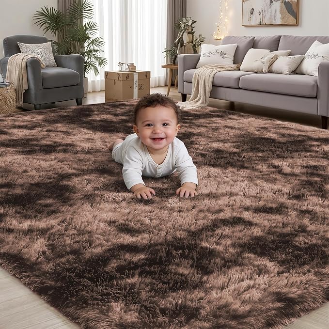 PLHXFR 8x10 Area Rug Living Room: Fluffy Bedroom Soft Shag Rug Coffee Brown | by PLHXFRSoftAreaRugs