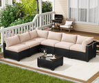 LOUVIXA 7 Piece Outdoor Patio Furniture Set, Outdoor Sectional Sofa, Wicker - Image 7