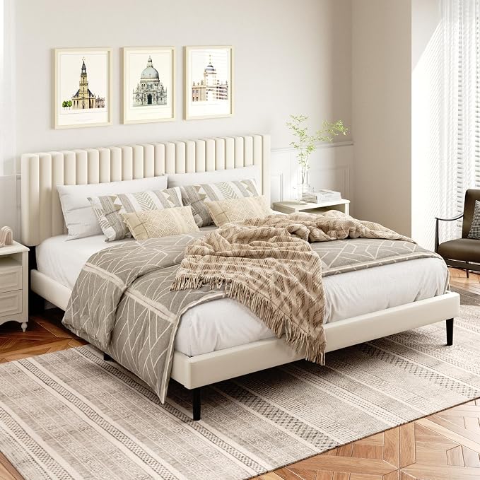 HAOARA King Size Bed Frame, King Size Platform Bed Frame and Velvet Upholstered - Image 3