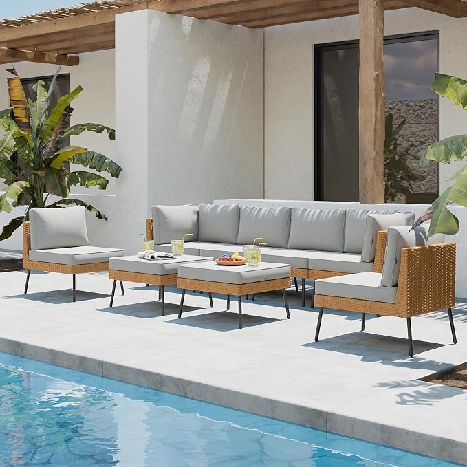 Aoxun 8 Piece Patio Furniture Set, 8 Seats Outdoor Sectional Sofas - Image 2