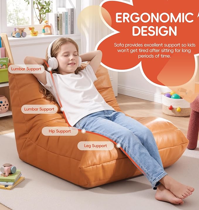 Hobestluk Small Bean Bag Chair Leather Waterproof Beanbag Lazy Floor Sofa Bean - Image 4