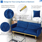70” Velvet Futon Sofa Bed w/Adjustable Armrests and Backrest, Convertible Futon - Image 4