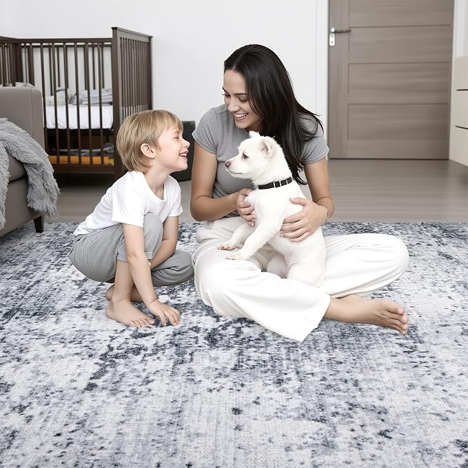 3x10 Washable Runner Rug：Modern Abstract Kitchen Soft Carpet Grey | - Image 8
