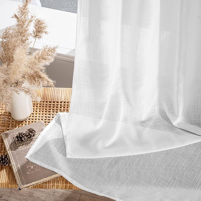 MIULEE White Linen Curtains 2 Panels Window Drapes 37x84 Inches | Curtains - Image 7