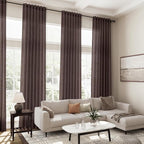 Coffee Linen Textured 96 Inch Curtains 2 Panel Set Back Tab Rod Pocket Sheer - Image 7