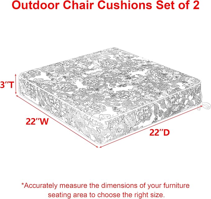 Favoyard Outdoor Chair Cushion 22 x 22 x 3 In Waterproof Pattern Fade Resistant - Image 2