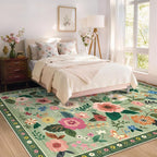 RELEANY Floral Washable 5x7 Area Rugs LightGreen | Flower Carpet Print Boho - Image 7