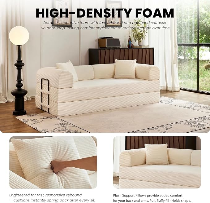 79'' Folding Convertible Sofa, Corduroy Modular Floor Couch - Image 4