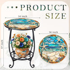 Cinnvoice Outdoor Side Table Round Small Mosaic Patio Accent Indoor End Plant - Image 3