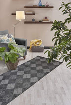 Custom Length Hallway Runner Rug, Slip Resistant, Squares Anthracite, 26 Inch X - Image 4