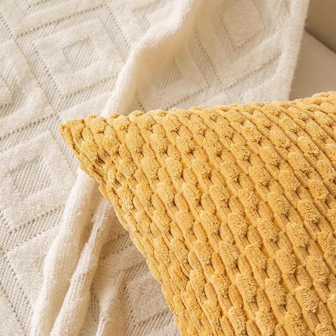 Set of 4 Yellow Olive Aqua Decorative Throw Pillow Covers 18x18 Inch Corduroy - Image 6