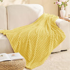 BEDELITE 3D Ribbed Light Yellow Fleece Throw Blanket - Image 8