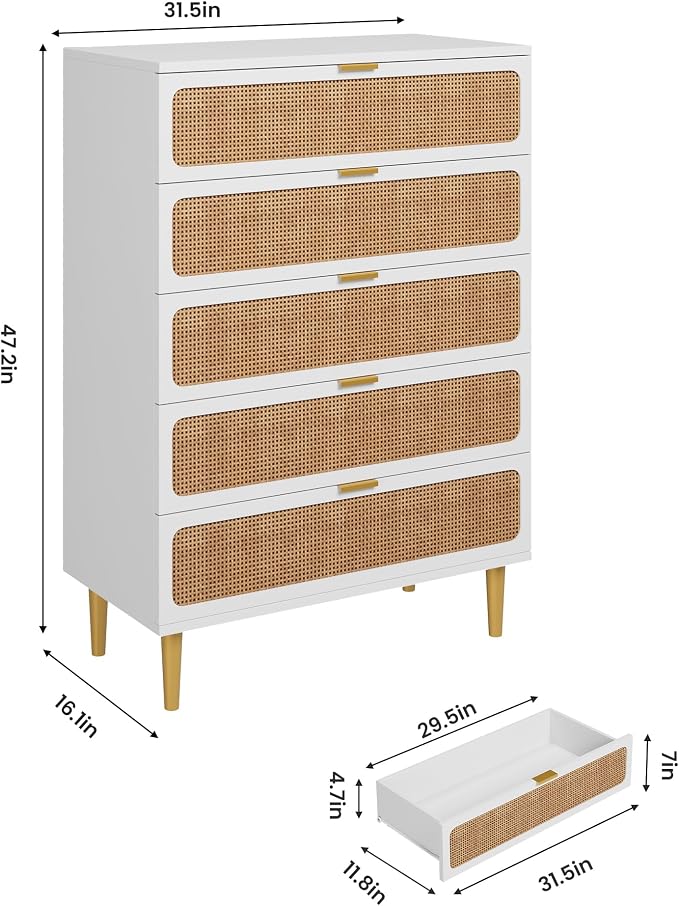 GarveeHome Rattan 5 Drawer Dressers - Image 2