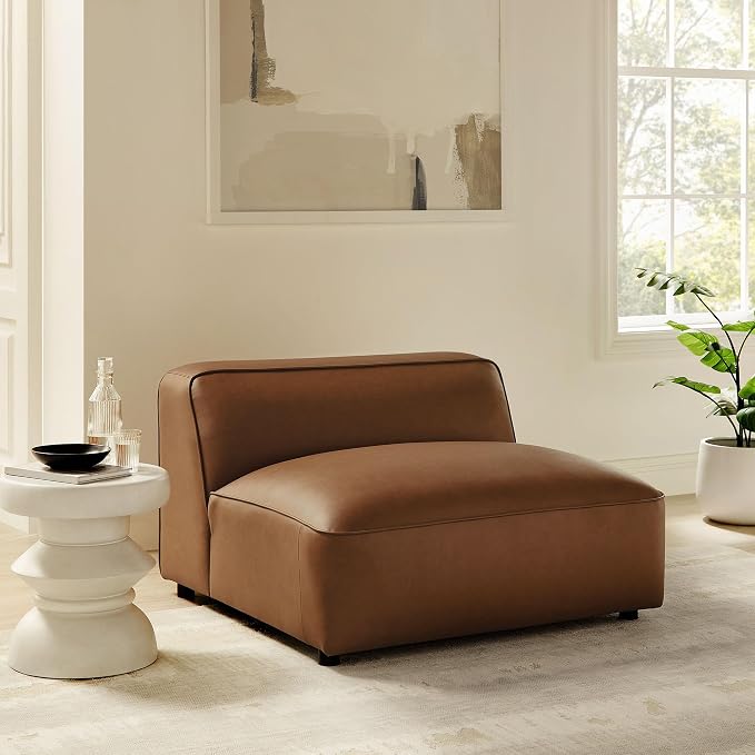 Modway Auren Vegan Leather Modular Armless Chair in Coffee - Image 2