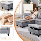 Wakefit Sectional Sofa Couch, Modern 4-Seaters Living Room Furniture Sets - Image 4