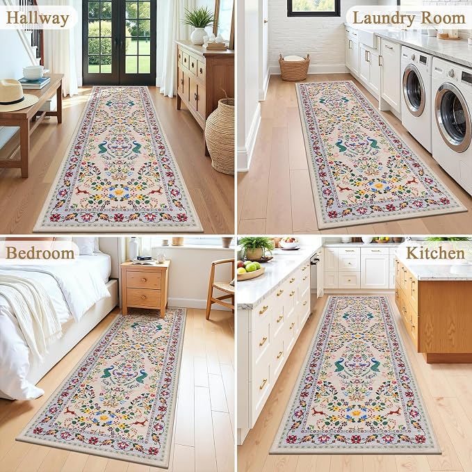 HEBE Hallway Runner Rug 2'x8', Washable Non Slip Kitchen Rug Runner | Soft Boho - Image 7