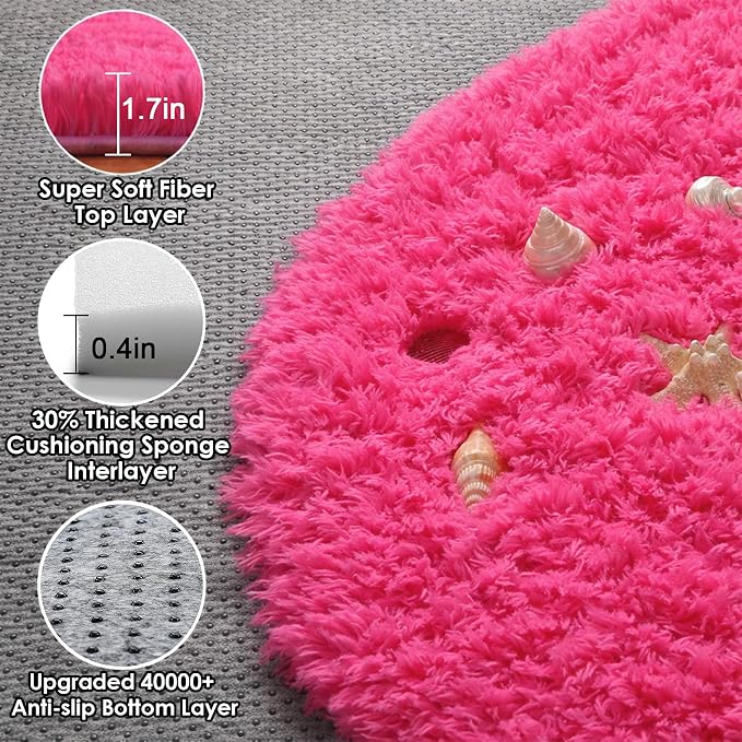 Hot Pink Round Area Rugs 4ft for Bedroom Living Room, Fluffy Circle Rug for - Image 2