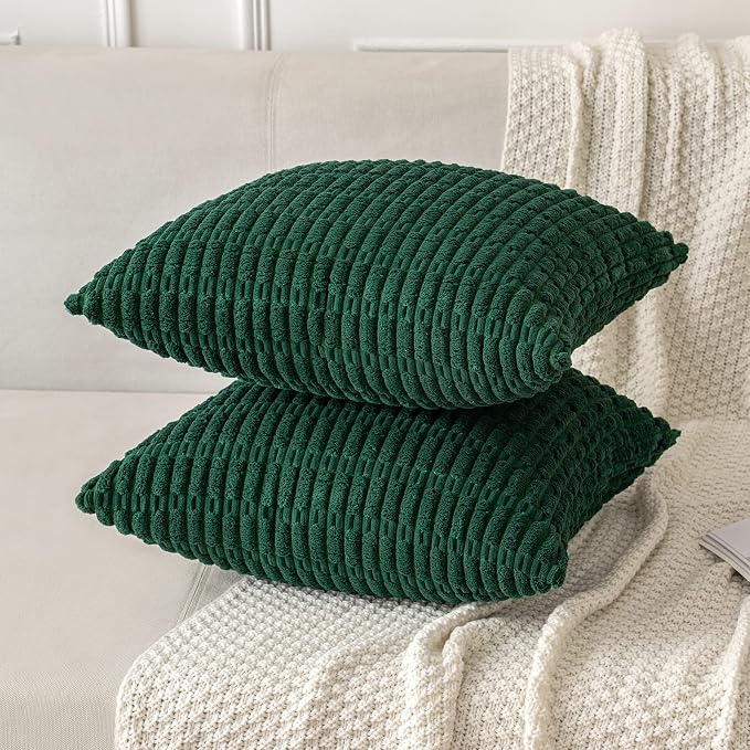 MIULEE Corduroy Decorative Throw Pillow Covers 18x18 Dark Green Pack of 2 | - Image 3