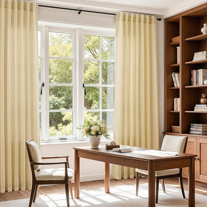 Cream Yellow Linen Curtains 102 Inches Long - Image 6