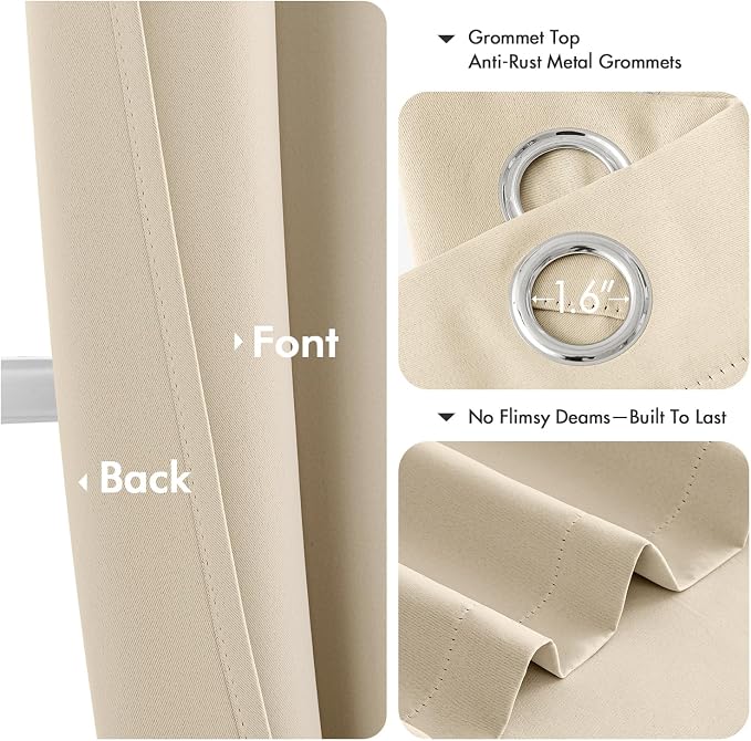 MIULEE Blackout Curtains for Bedroom 2 Panels 40 x 63 Inch Long Cream Beige | - Image 4