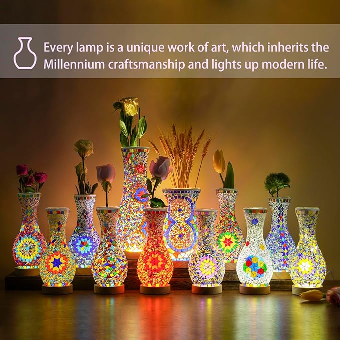 Stylish Turkish Mosaic Table Lamp Glass Vase Light - Image 6