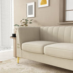 83.46" W Beige Velvet Sofa Couch - Image 5