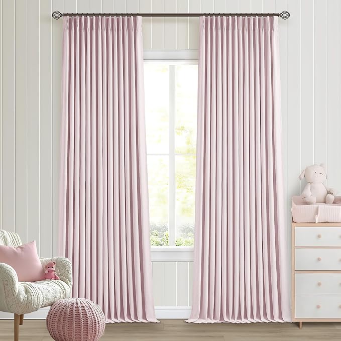 Light Pink Pleat Linen Blackout 102 Inch Curtains by Twodrapes