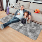 Super Soft Fluffy Living Room Area Rug 2x5 ft Tie-Dyed Light Grey Shaggy Furry - Image 3