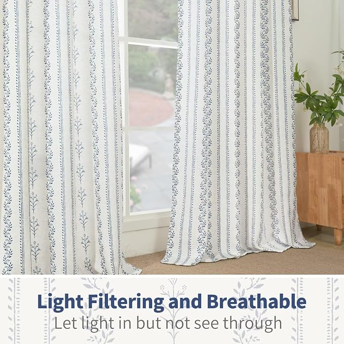 BGment Navy Blue Vintage Floral French Country Curtains 96 Inch Length - Image 5