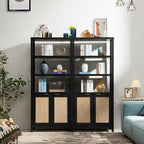 SICOTAS Bookshelf 5 Tier Book Shelf Rattan Boho 71" Tall Bookcase - Image 2