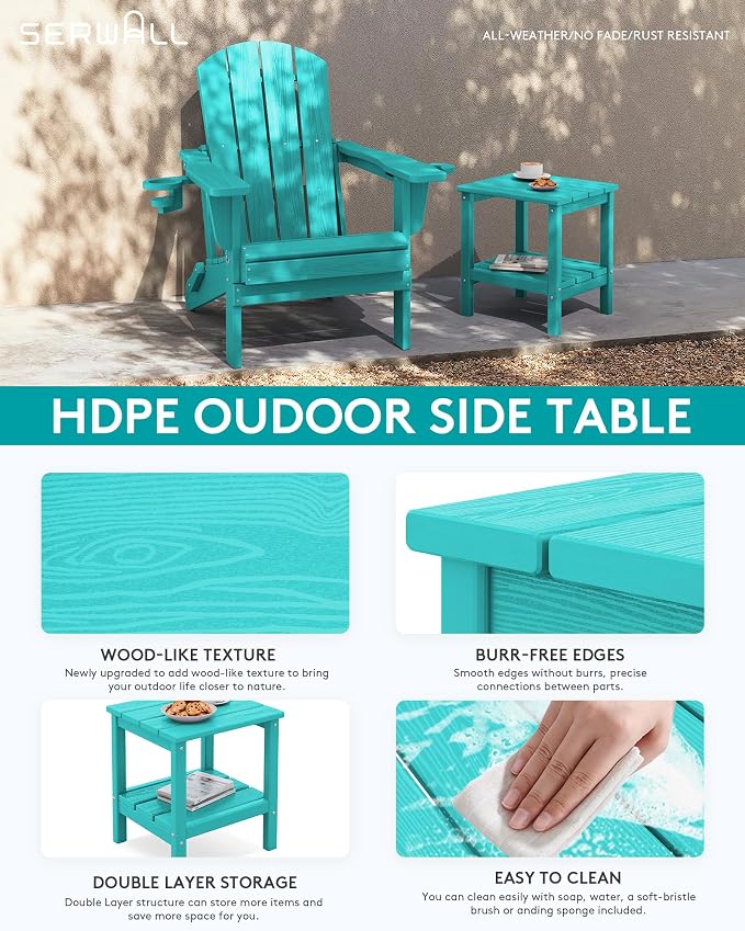 SERWALL 2-Tier HDPE Outdoor Side Tables Set of 2, Weatherproof Rectangular - Image 4