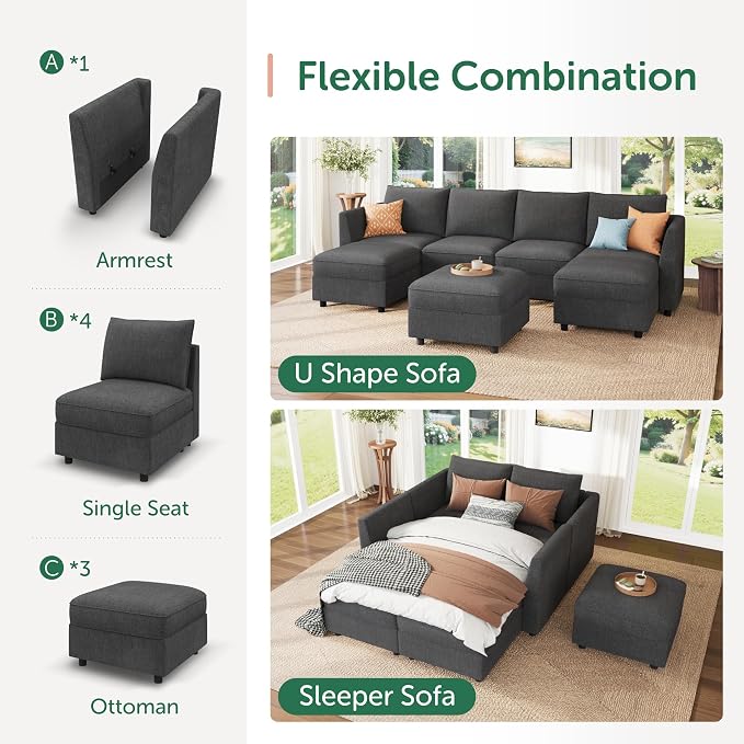 HONBAY Modular Sofa U Shaped Sectional Couch - Image 5