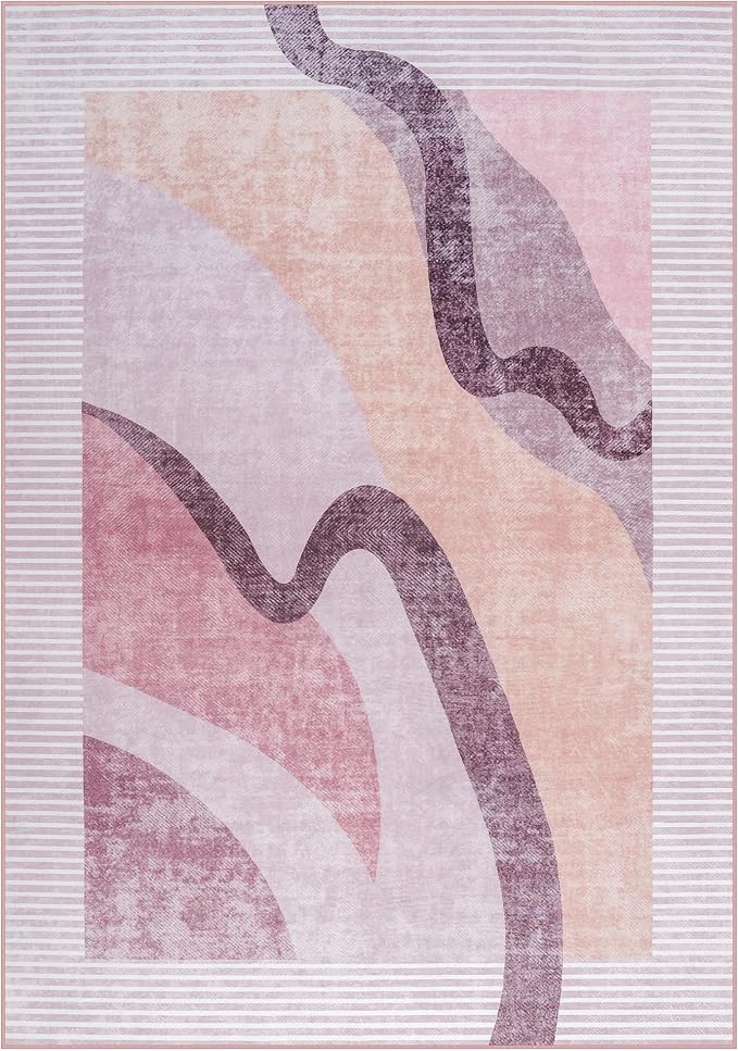 Ompaa Living Room Rug 5x8 Pink Area Rug Machine Washable Rug Non Slip Indoor - Image 7