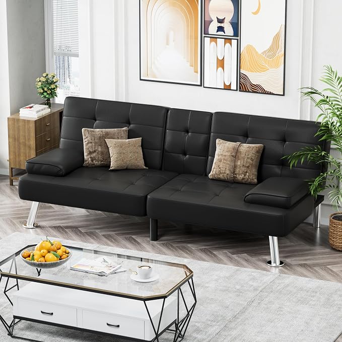 Homall Futon Sofa Bed, Leather Futon Couch - Image 7