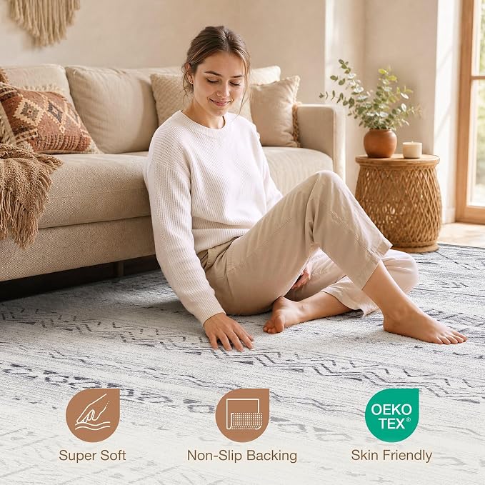 cotiled Boho 12x15 Area Rug for Living Room: Large Moroccan Washable Rug | - Image 4