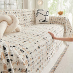 DREAMINGO Abstract Chenille Couch Cover Blanket Beige Khaki Black Boho Sofa - Image 3